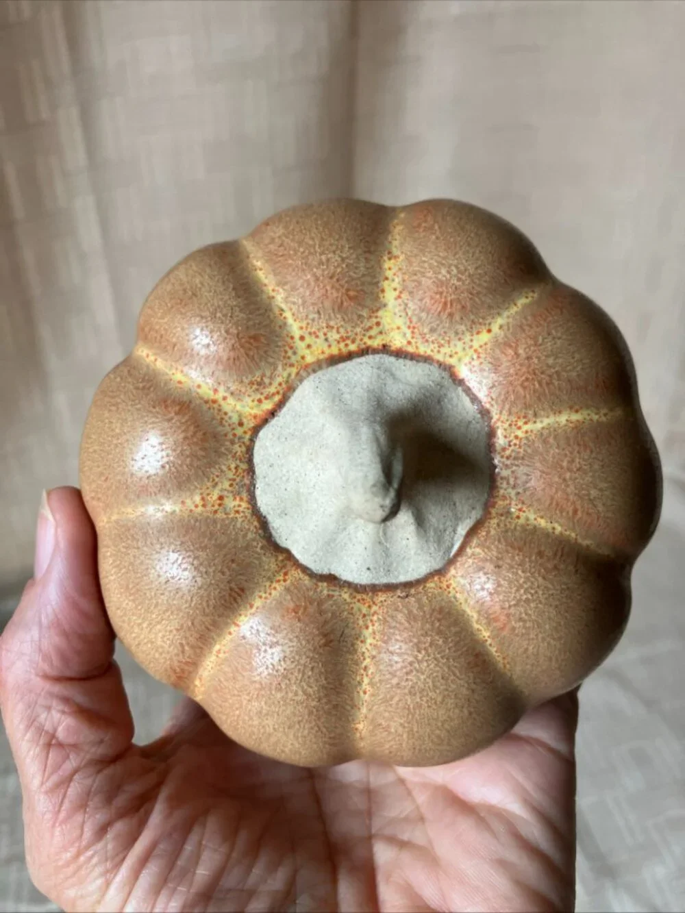 Decorative Ceramic Pumpkin Small Round Speckled Tan, Yellow & Orange Fall